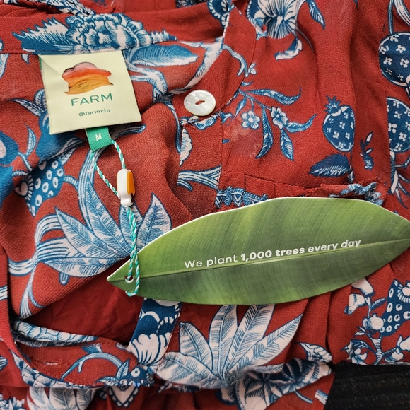 FARM Rio Tropical Landing Red Longsleeve Maxi Dress Medium Bohemian Resortwear - Picture 14 of 16